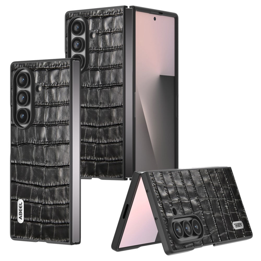 ABEEL For Samsung Galaxy Z Fold7 5G Cases Crocodile Texture Genuine Cow Leather + TPU Phone Cover