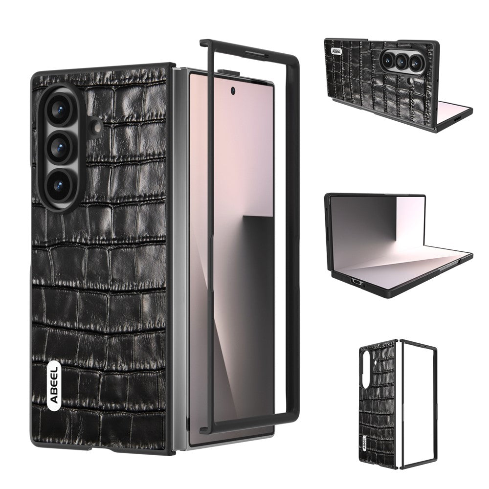 ABEEL For Samsung Galaxy Z Fold7 5G Cases Crocodile Texture Genuine Cow Leather + TPU Phone Cover
