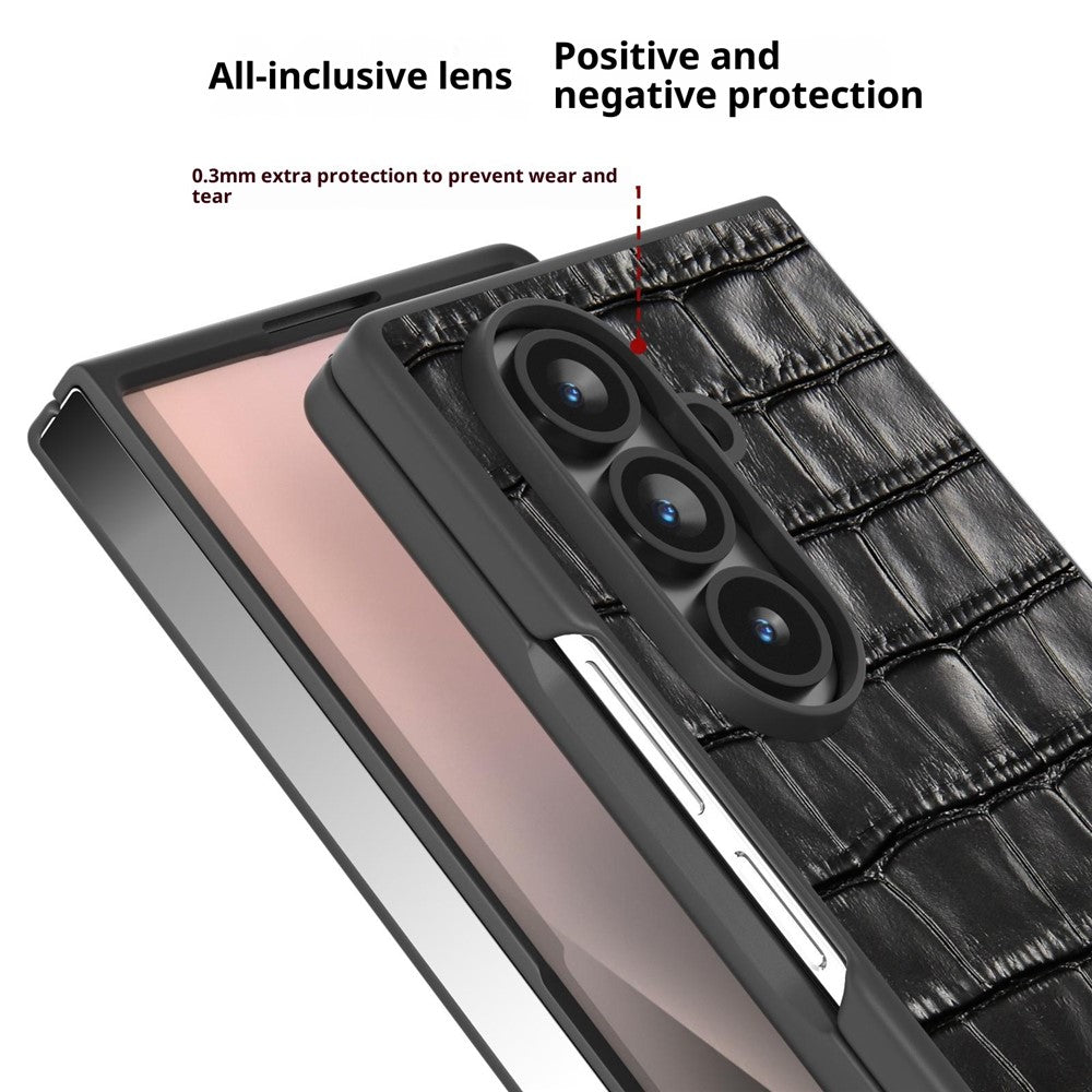 ABEEL For Samsung Galaxy Z Fold7 5G Cases Crocodile Texture Genuine Cow Leather + TPU Phone Cover