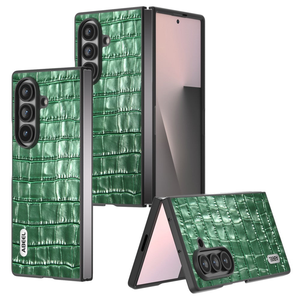 ABEEL For Samsung Galaxy Z Fold7 5G Cases Crocodile Texture Genuine Cow Leather + TPU Phone Cover
