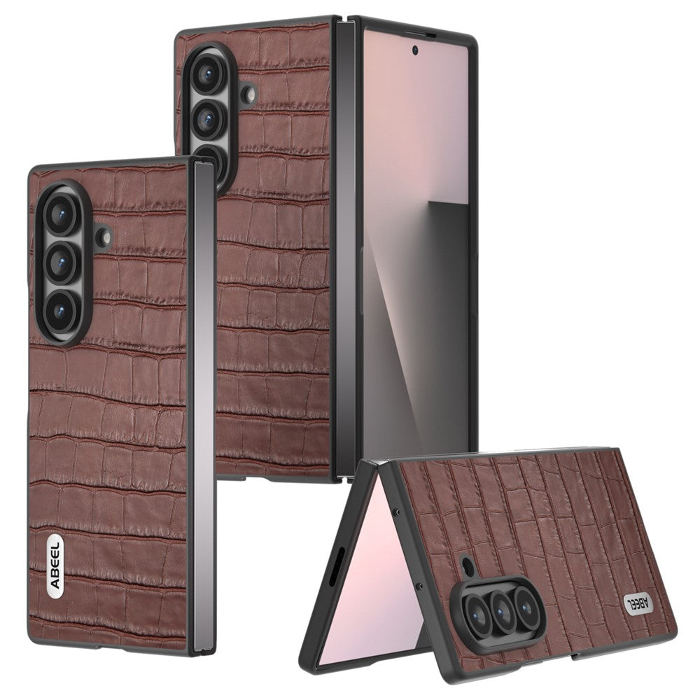 ABEEL For Samsung Galaxy Z Fold7 5G Cases Crocodile Texture Genuine Cow Leather + TPU Phone Cover