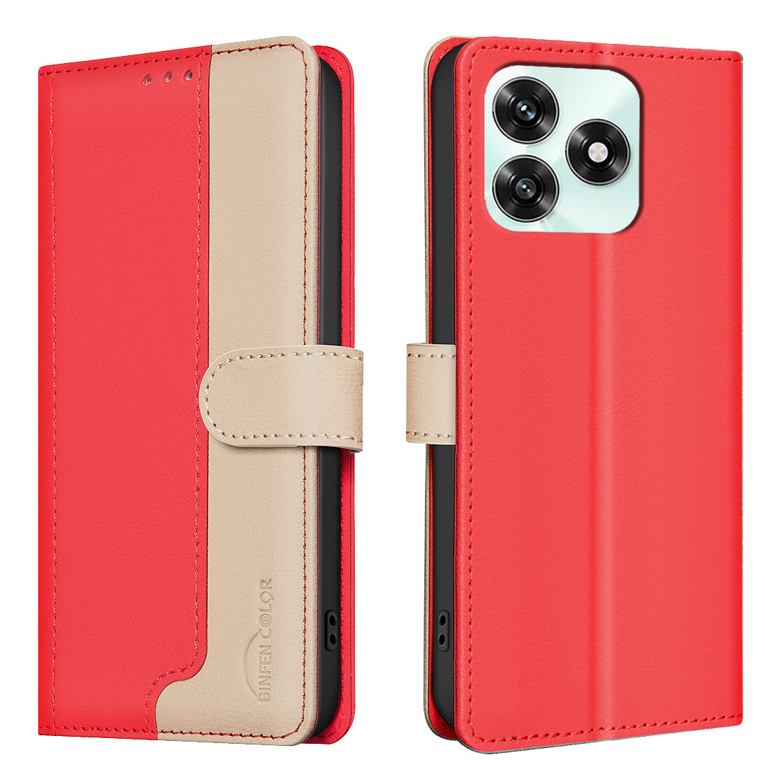 For Honor X5c 4G / Honor X5c Plus 4G Leather Case BINFEN COLOR Splicing Color RFID Blocking Wallet Stand Phone Cover