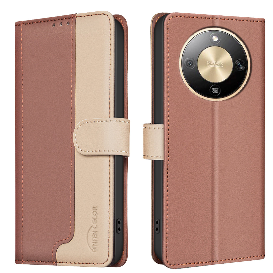 Étui portefeuille en cuir BINDEN COLOR avec protection RFID et support pour téléphone, compatible avec le For Honor X9d 5G.