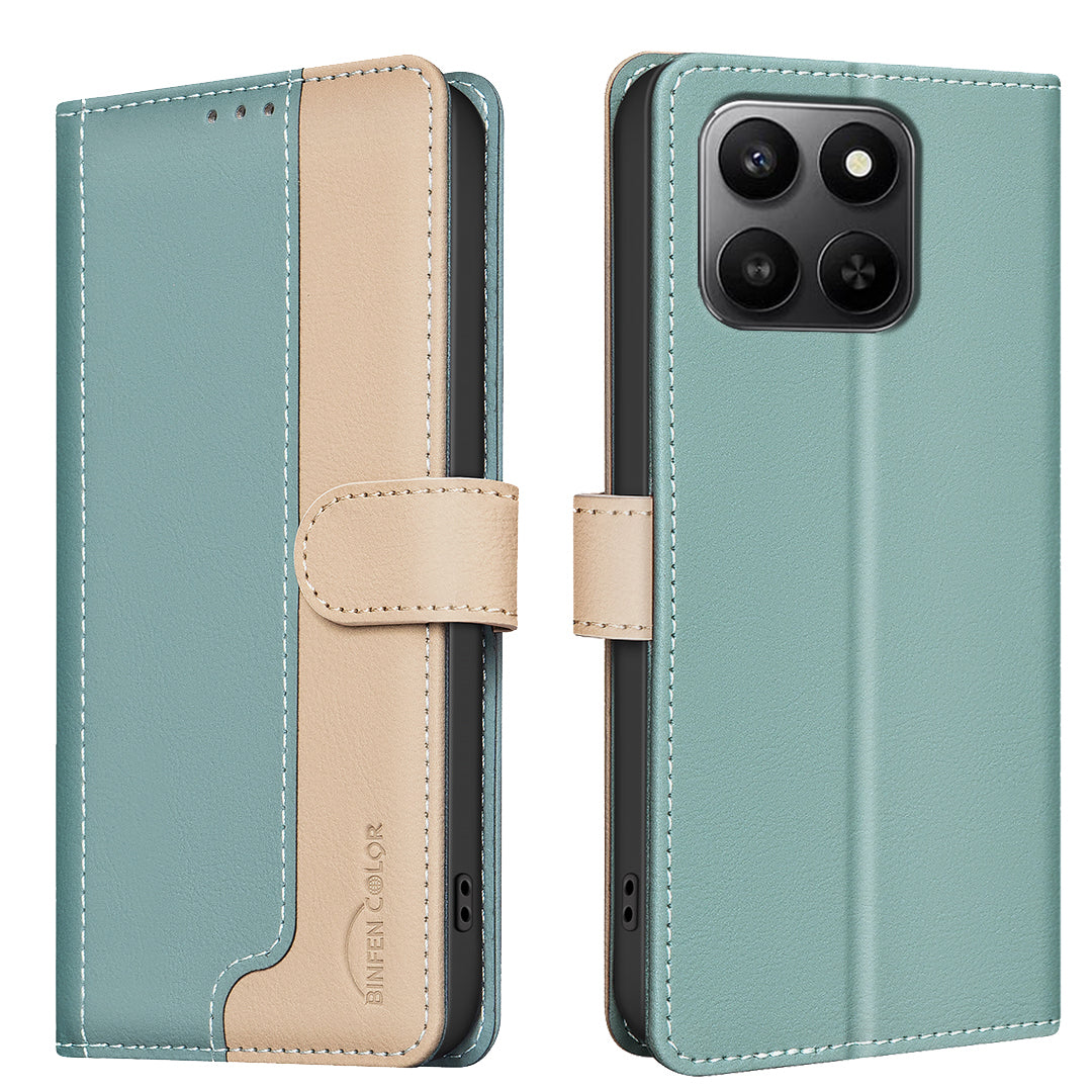 For Honor X7d 5G / Honor X7d 4G Leather Case BINFEN COLOR Splicing Color RFID Blocking Wallet Stand Phone Cover