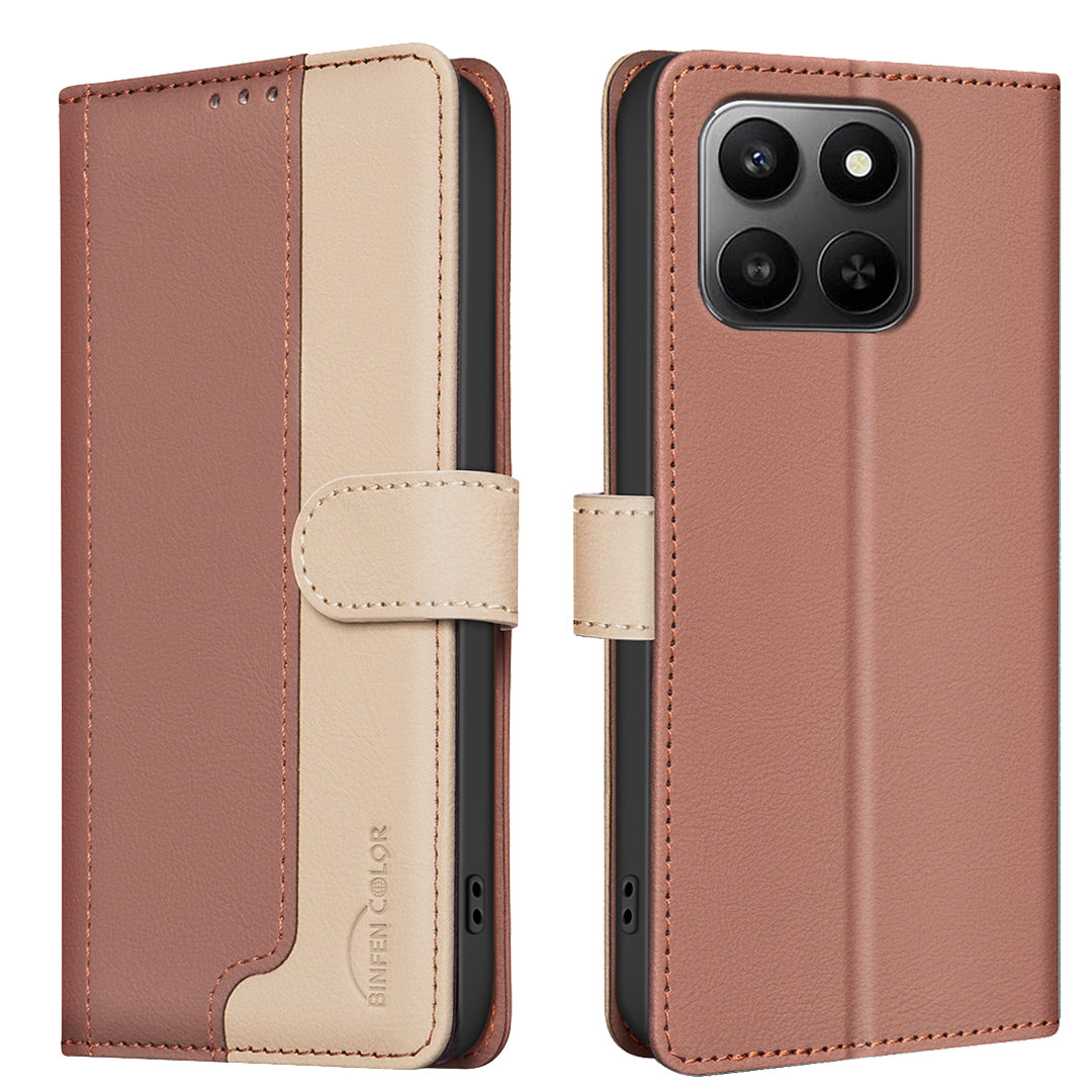 For Honor X7d 5G / Honor X7d 4G Leather Case BINFEN COLOR Splicing Color RFID Blocking Wallet Stand Phone Cover