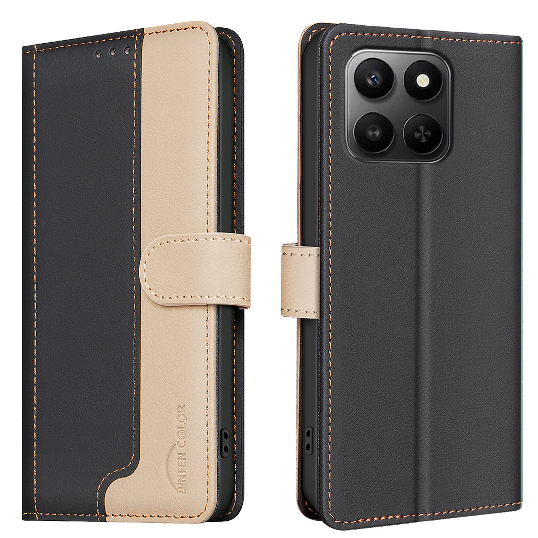 For Honor X7d 5G / Honor X7d 4G Leather Case BINFEN COLOR Splicing Color RFID Blocking Wallet Stand Phone Cover