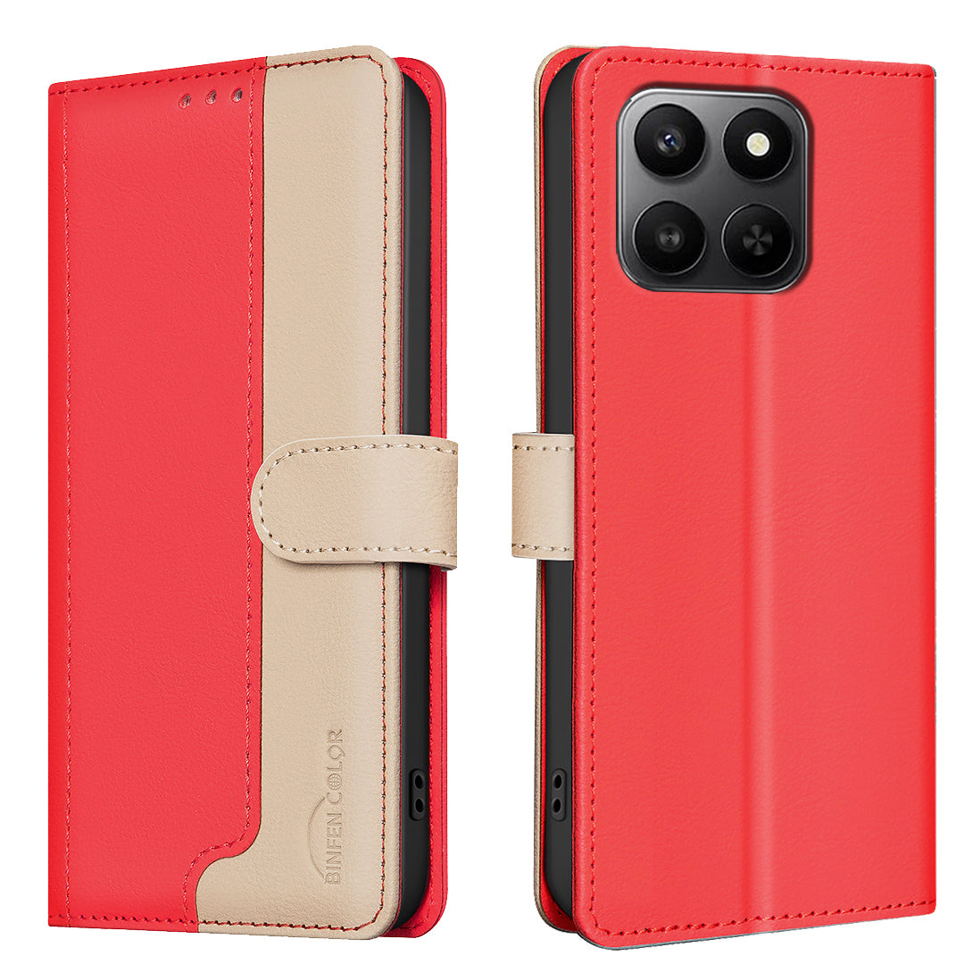 For Honor X7d 5G / Honor X7d 4G Leather Case BINFEN COLOR Splicing Color RFID Blocking Wallet Stand Phone Cover