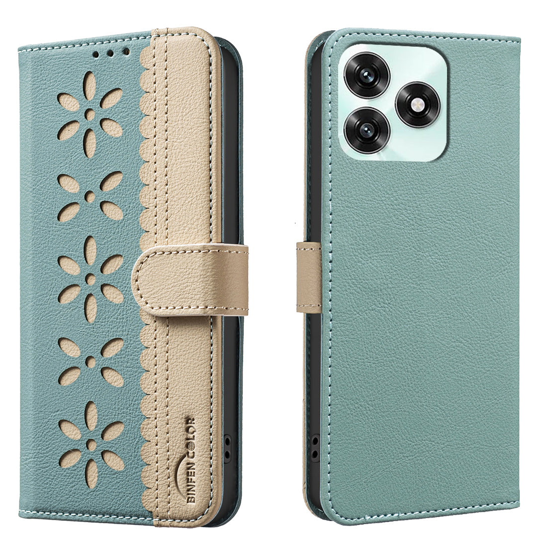 For Honor X5c 4G / Honor X5c Plus 4G Leather Case BINFEN COLOR BF36 Floral Pattern Phone Cover RFID Blocking Wallet Stand