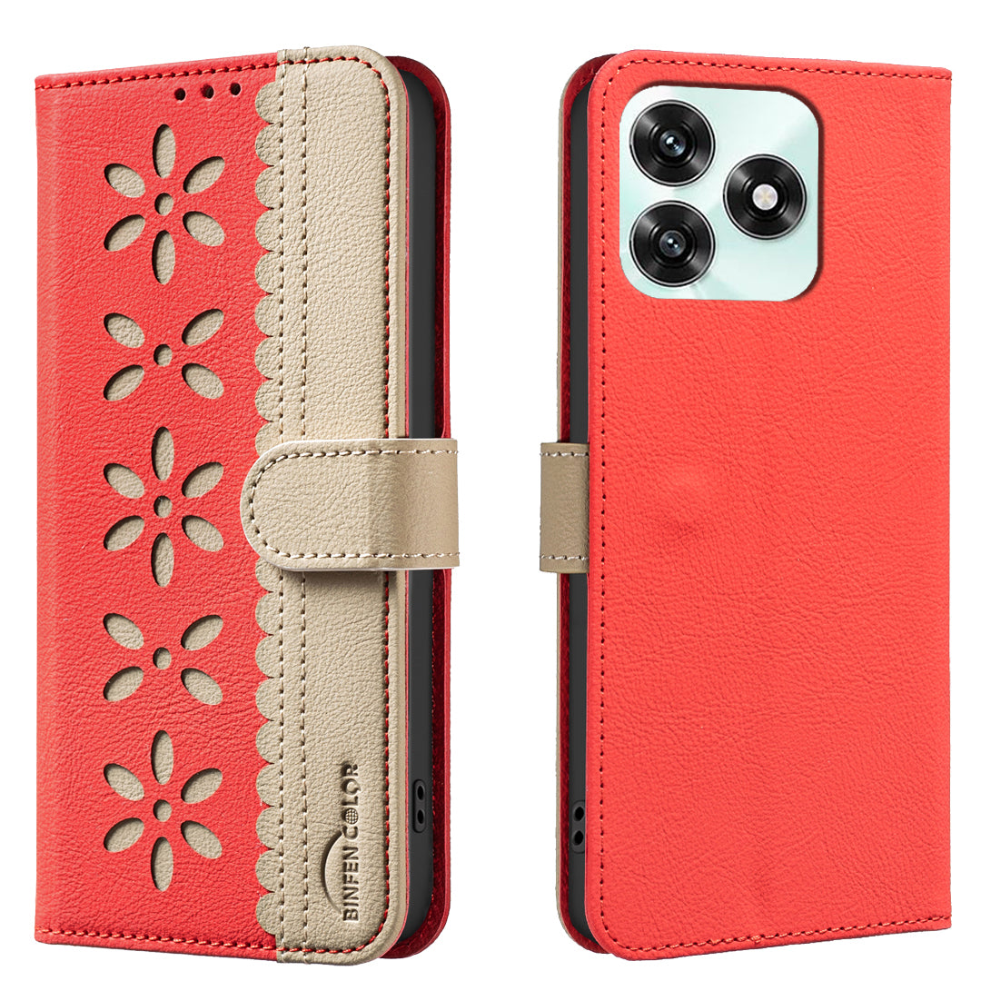 For Honor X5c 4G / Honor X5c Plus 4G Leather Case BINFEN COLOR BF36 Floral Pattern Phone Cover RFID Blocking Wallet Stand