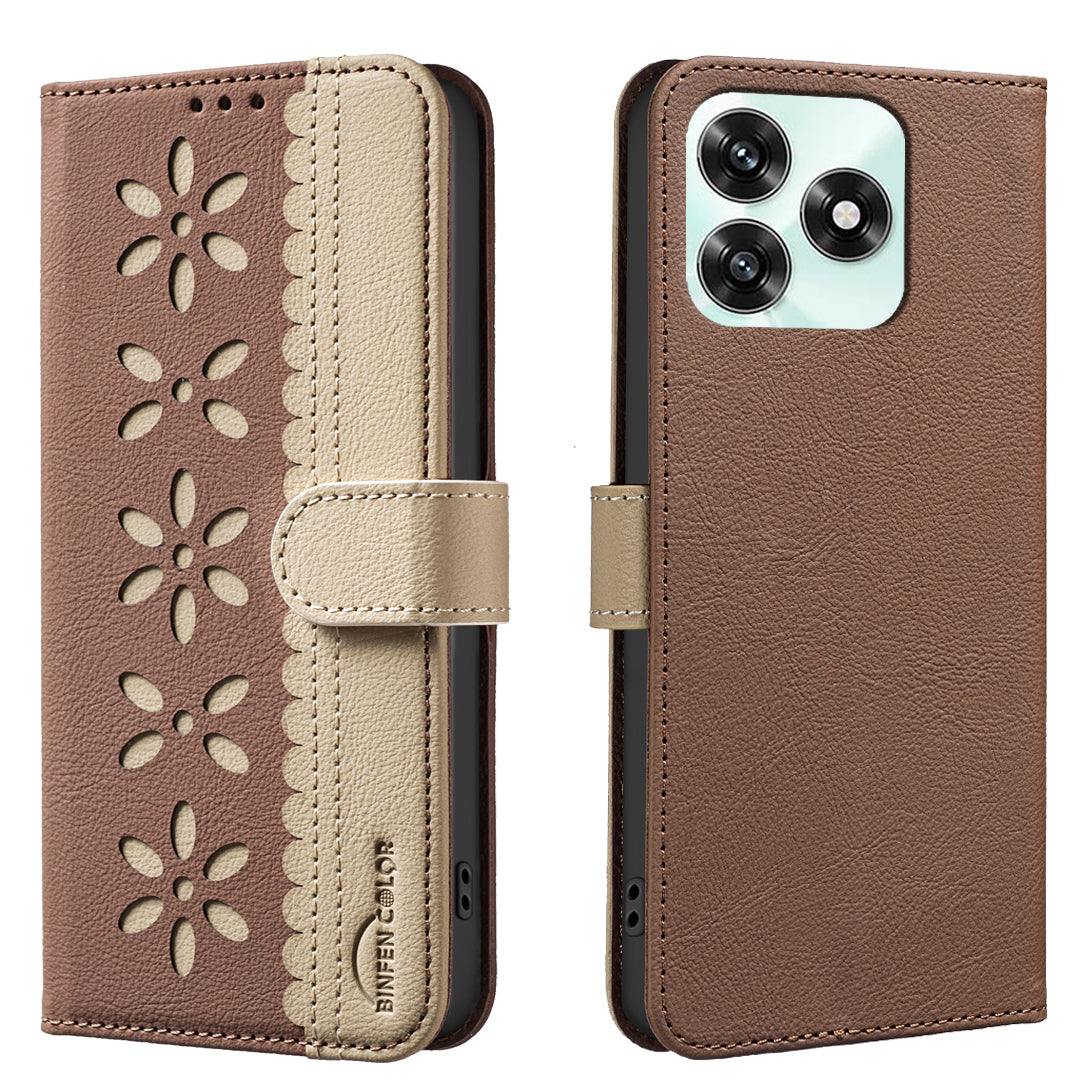 For Honor X5c 4G / Honor X5c Plus 4G Leather Case BINFEN COLOR BF36 Floral Pattern Phone Cover RFID Blocking Wallet Stand