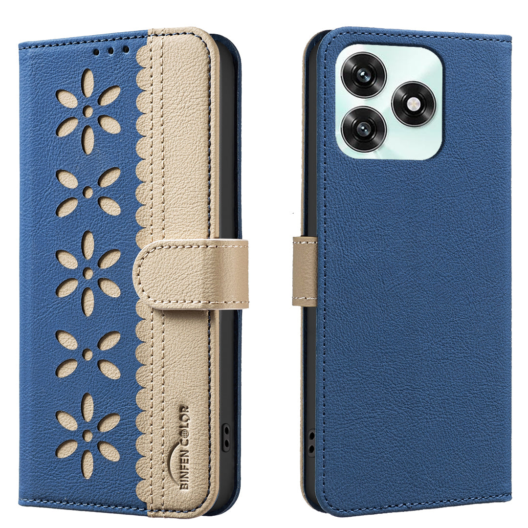 For Honor X5c 4G / Honor X5c Plus 4G Leather Case BINFEN COLOR BF36 Floral Pattern Phone Cover RFID Blocking Wallet Stand