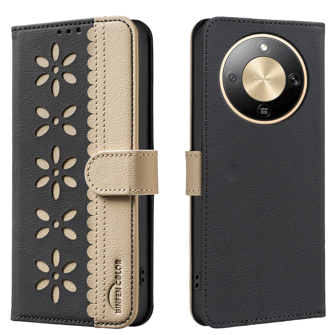 Étui en cuir pour Honor X9d 5G BINDEN COLOR BF36 à motif floral avec protection RFID et support portefeuille