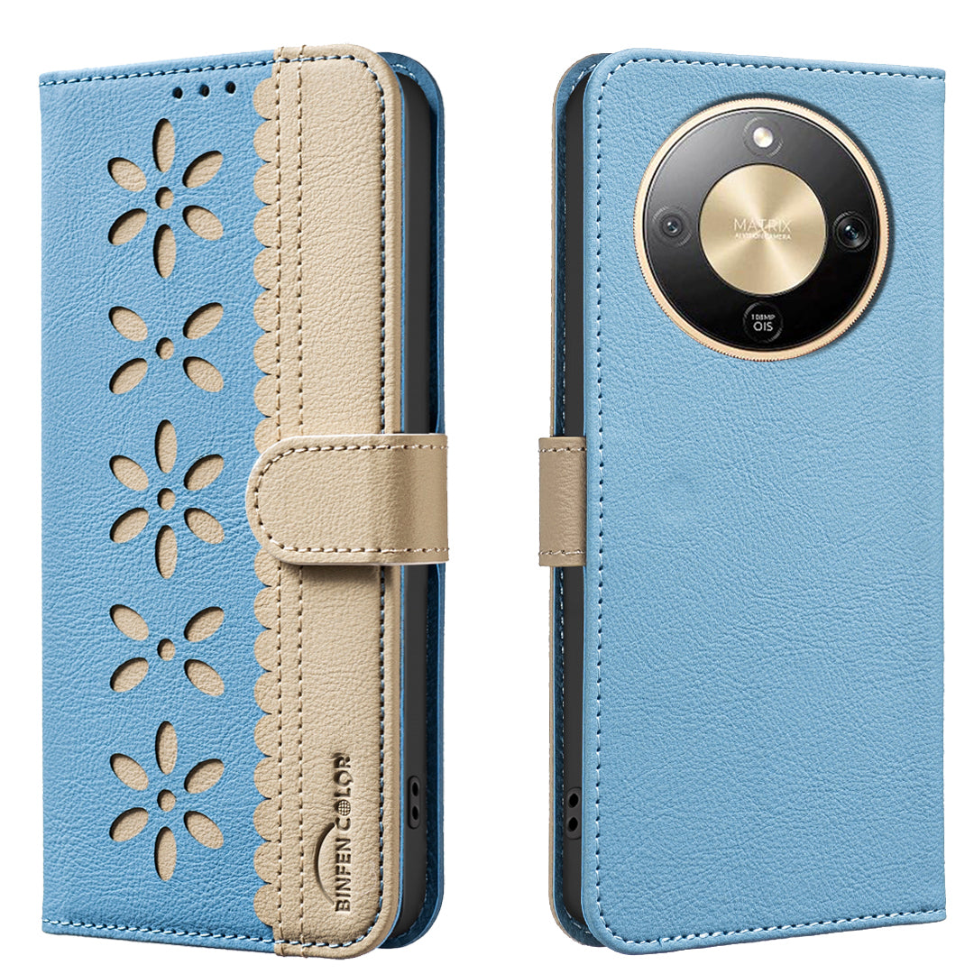 Étui en cuir pour Honor X9d 5G BINDEN COLOR BF36 à motif floral avec protection RFID et support portefeuille