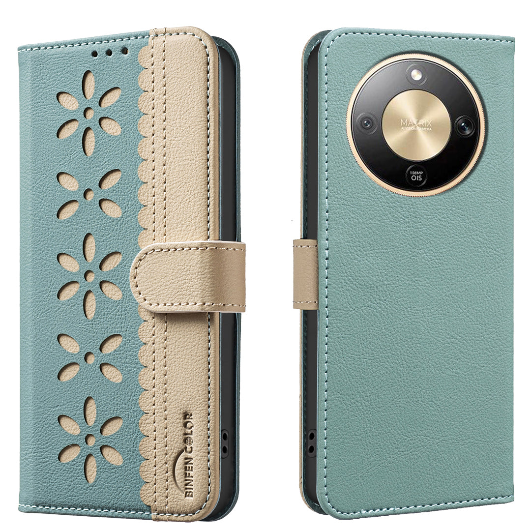 Étui en cuir pour Honor X9d 5G BINDEN COLOR BF36 à motif floral avec protection RFID et support portefeuille