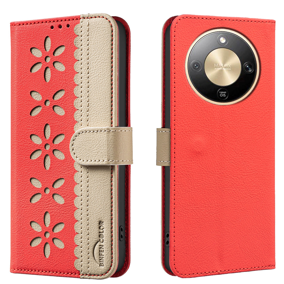 Étui en cuir pour Honor X9d 5G BINDEN COLOR BF36 à motif floral avec protection RFID et support portefeuille