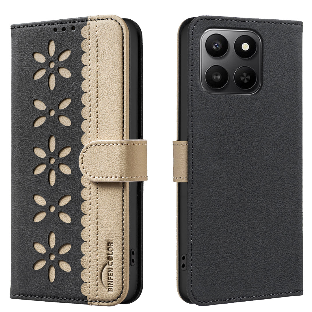For Honor X7d 5G / Honor X7d 4G Leather Case BINFEN COLOR BF36 Floral Pattern Phone Cover RFID Blocking Wallet Stand