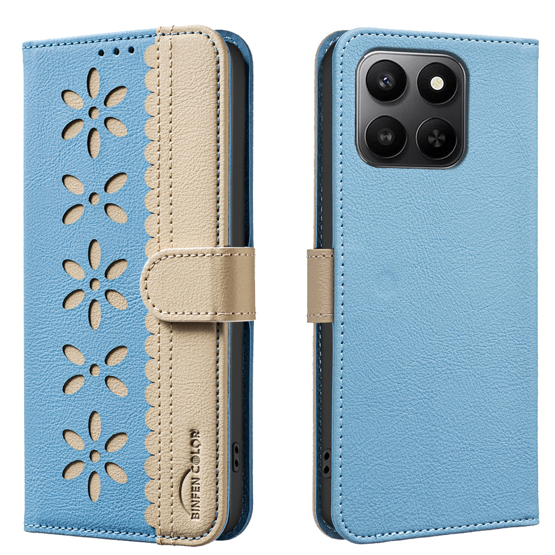 For Honor X7d 5G / Honor X7d 4G Leather Case BINFEN COLOR BF36 Floral Pattern Phone Cover RFID Blocking Wallet Stand