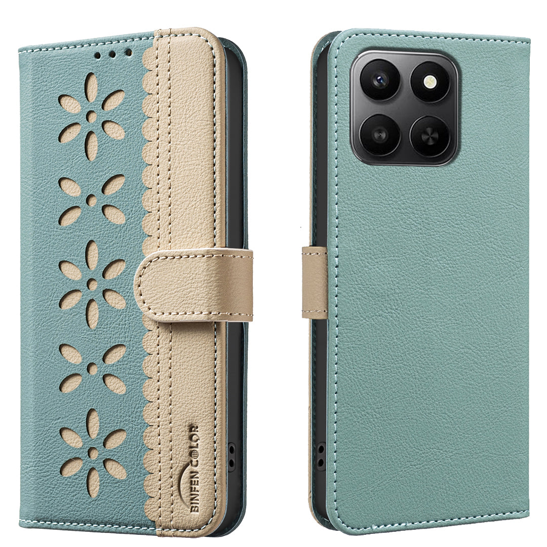 For Honor X7d 5G / Honor X7d 4G Leather Case BINFEN COLOR BF36 Floral Pattern Phone Cover RFID Blocking Wallet Stand
