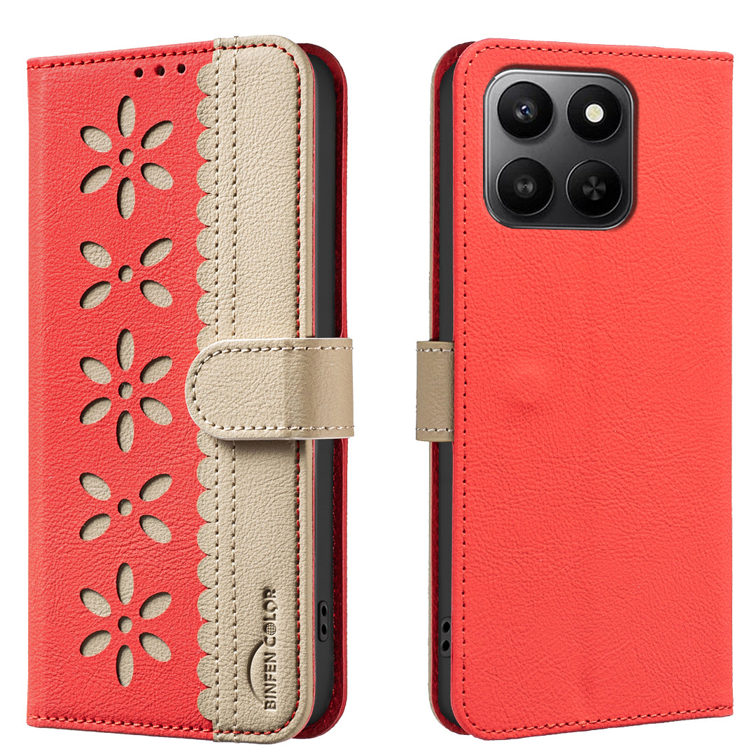 For Honor X7d 5G / Honor X7d 4G Leather Case BINFEN COLOR BF36 Floral Pattern Phone Cover RFID Blocking Wallet Stand