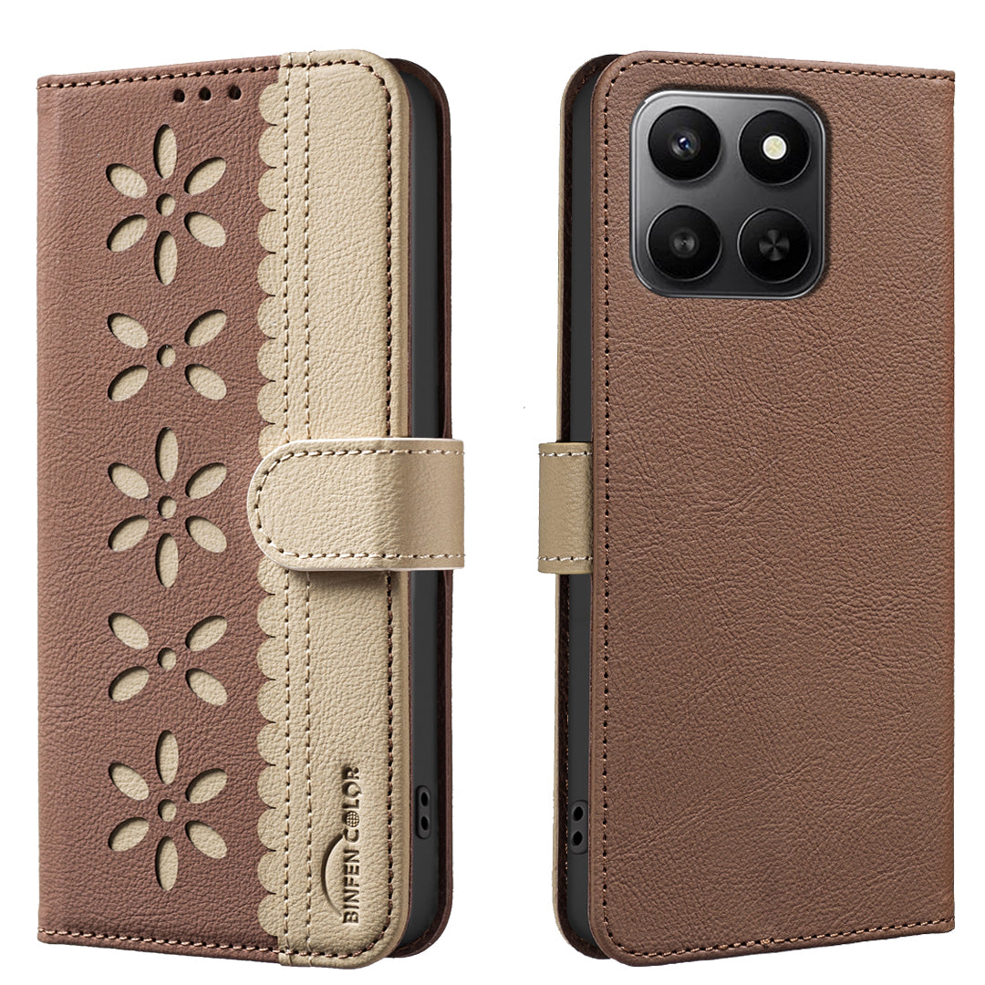 For Honor X7d 5G / Honor X7d 4G Leather Case BINFEN COLOR BF36 Floral Pattern Phone Cover RFID Blocking Wallet Stand
