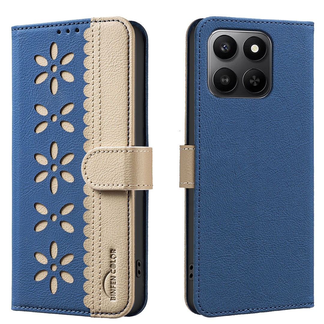 For Honor X7d 5G / Honor X7d 4G Leather Case BINFEN COLOR BF36 Floral Pattern Phone Cover RFID Blocking Wallet Stand