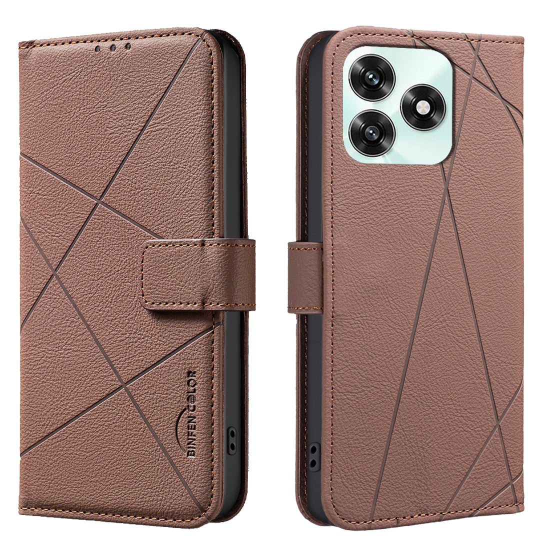 For Honor X5c 4G / Honor X5c Plus 4G Case BINFEN COLOR BF35 Geometry Imprinted Leather Phone Cover RFID Blocking Wallet Stand