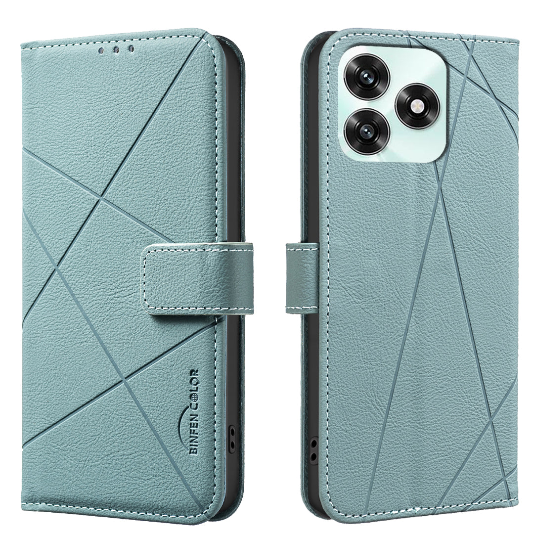 For Honor X5c 4G / Honor X5c Plus 4G Case BINFEN COLOR BF35 Geometry Imprinted Leather Phone Cover RFID Blocking Wallet Stand