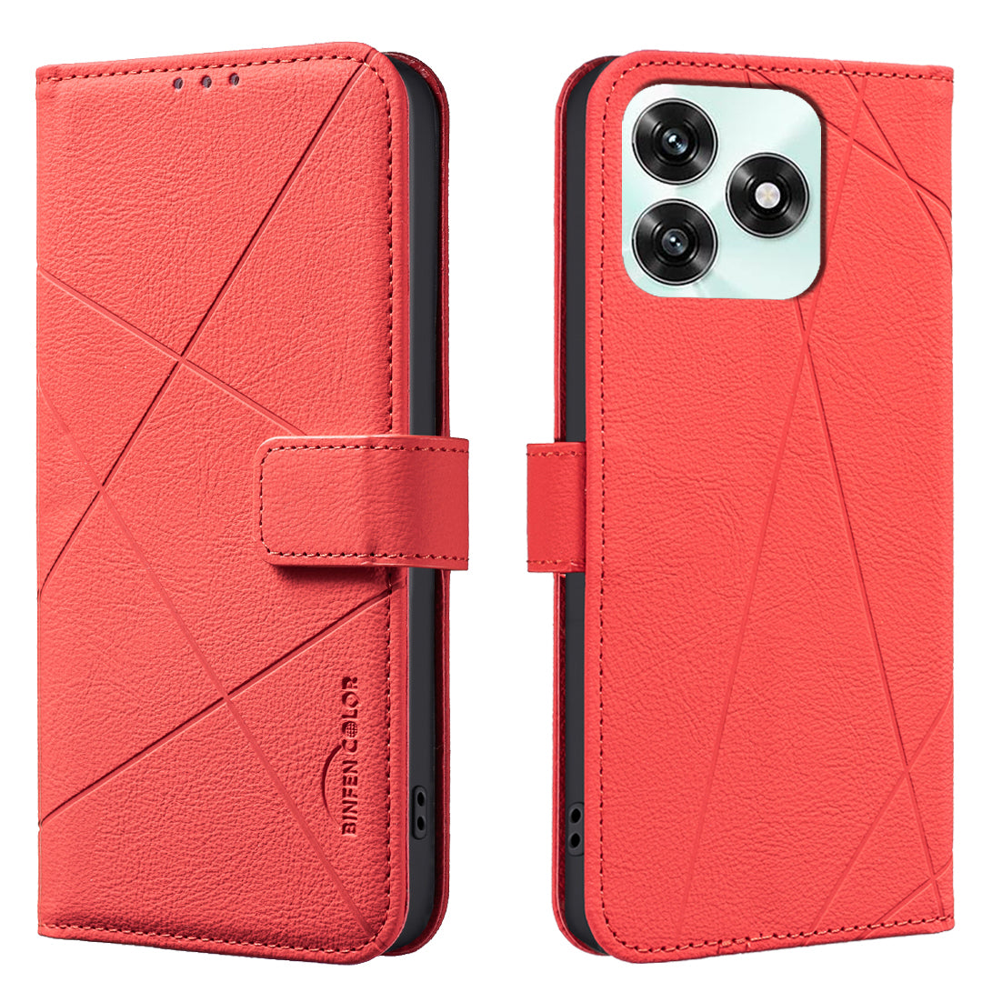 For Honor X5c 4G / Honor X5c Plus 4G Case BINFEN COLOR BF35 Geometry Imprinted Leather Phone Cover RFID Blocking Wallet Stand