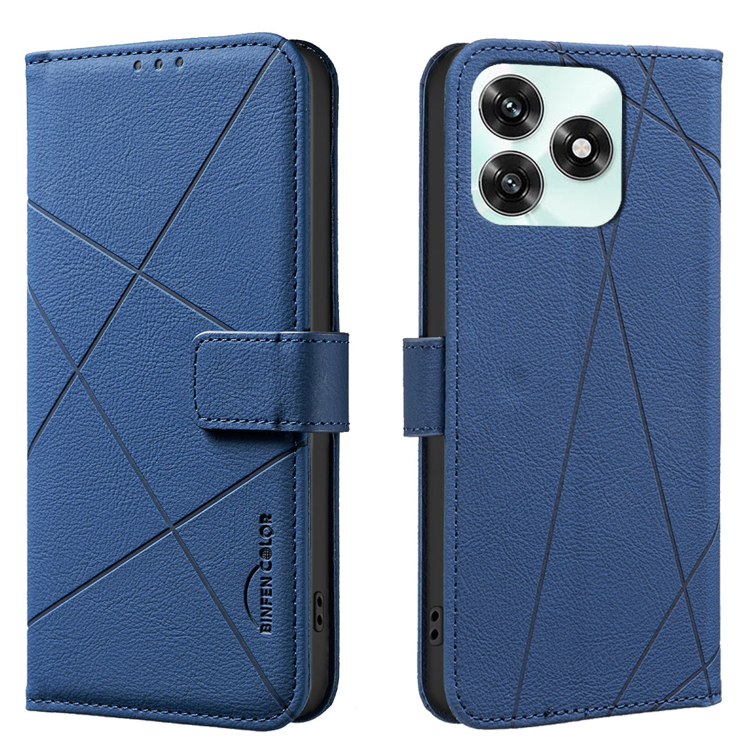 For Honor X5c 4G / Honor X5c Plus 4G Case BINFEN COLOR BF35 Geometry Imprinted Leather Phone Cover RFID Blocking Wallet Stand