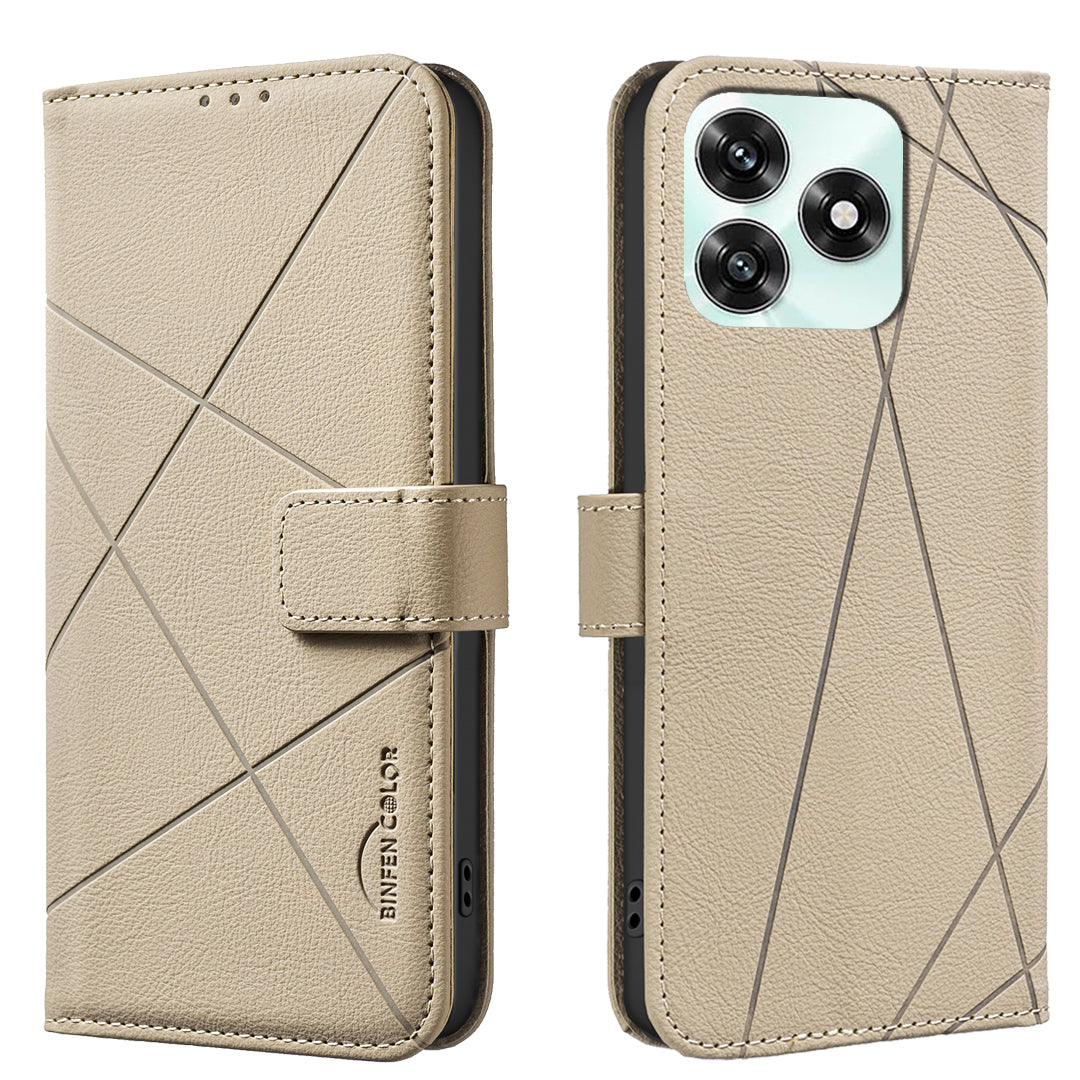 For Honor X5c 4G / Honor X5c Plus 4G Case BINFEN COLOR BF35 Geometry Imprinted Leather Phone Cover RFID Blocking Wallet Stand