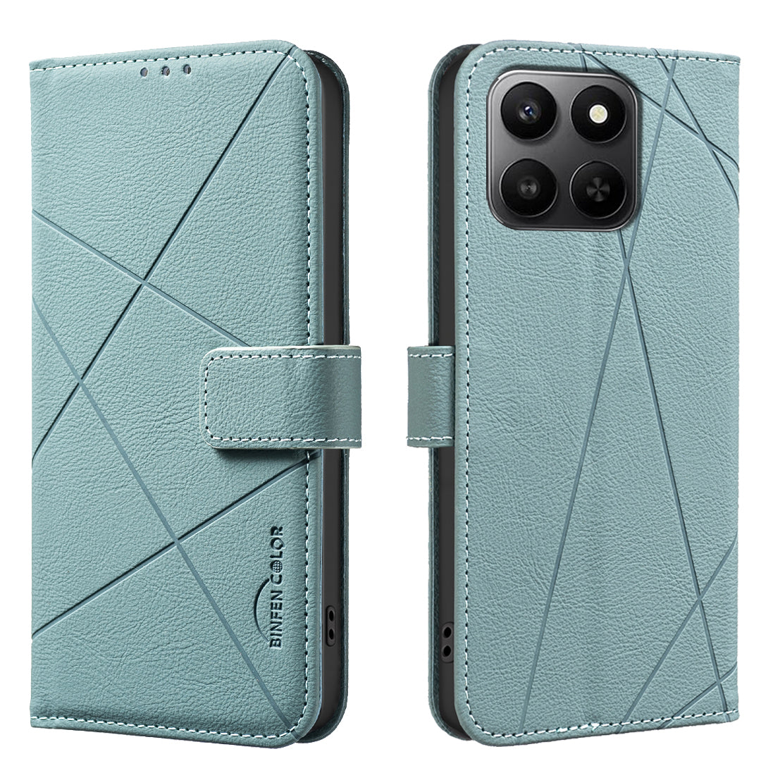 For Honor X7d 5G / Honor X7d 4G Case BINFEN COLOR BF35 Geometry Imprinted Leather Phone Cover RFID Blocking Wallet Stand