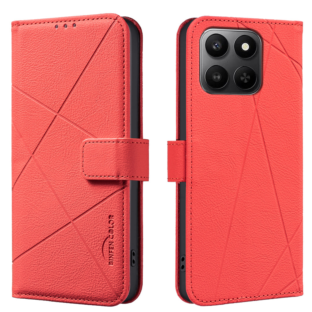 For Honor X7d 5G / Honor X7d 4G Case BINFEN COLOR BF35 Geometry Imprinted Leather Phone Cover RFID Blocking Wallet Stand
