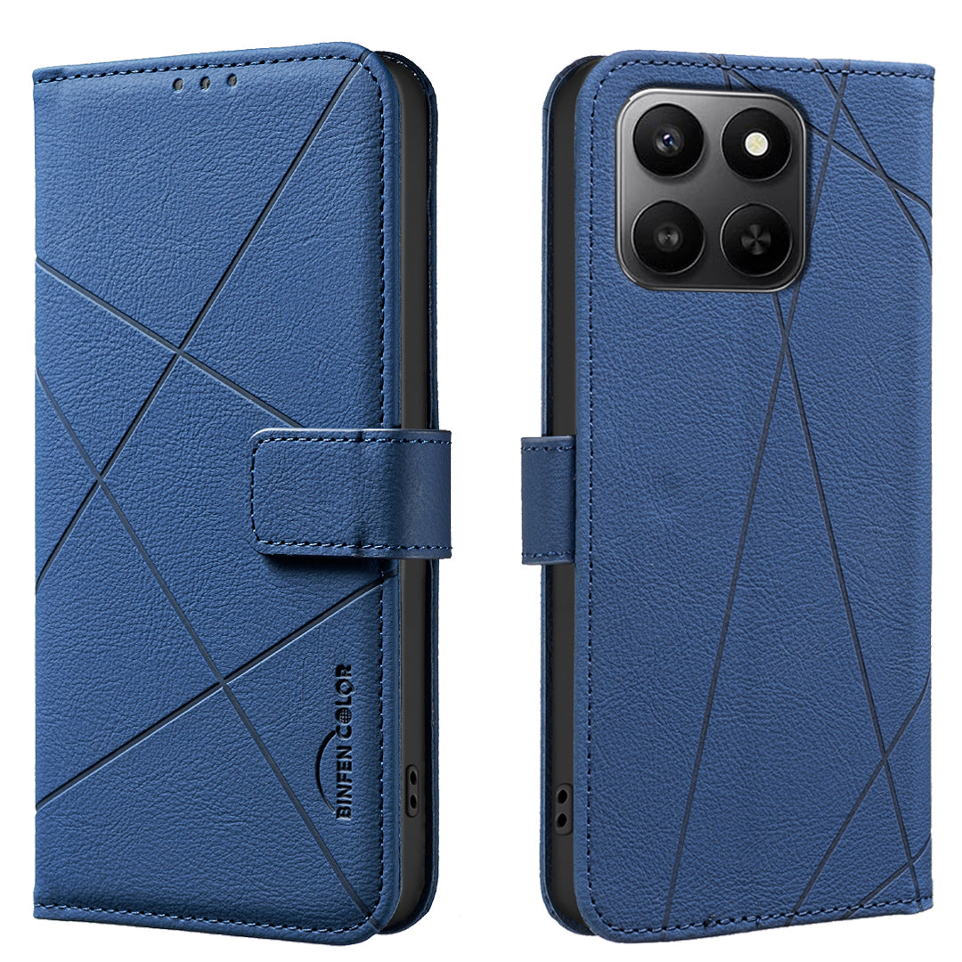 For Honor X7d 5G / Honor X7d 4G Case BINFEN COLOR BF35 Geometry Imprinted Leather Phone Cover RFID Blocking Wallet Stand