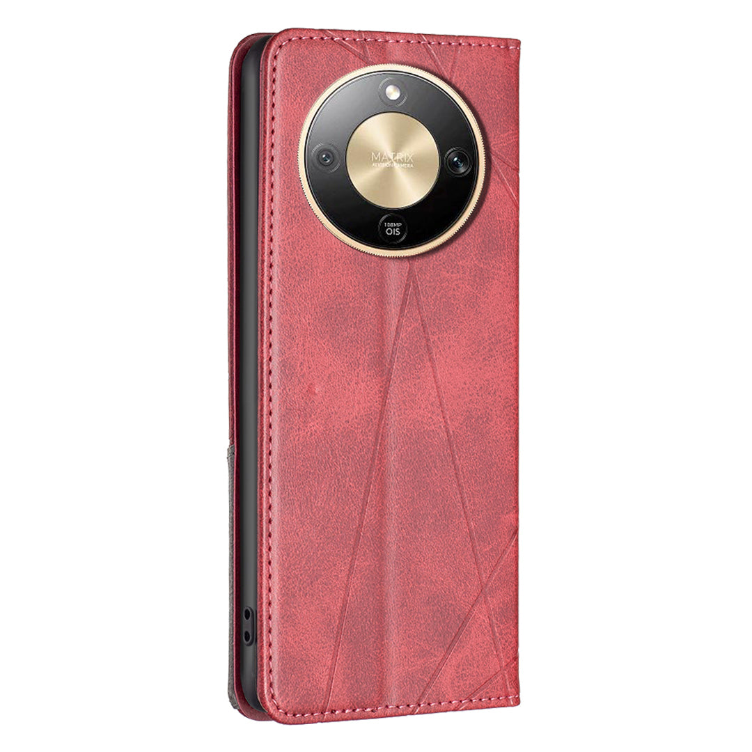 Étui en cuir à motif géométrique avec emplacements pour cartes pour For Honor X9d 5G