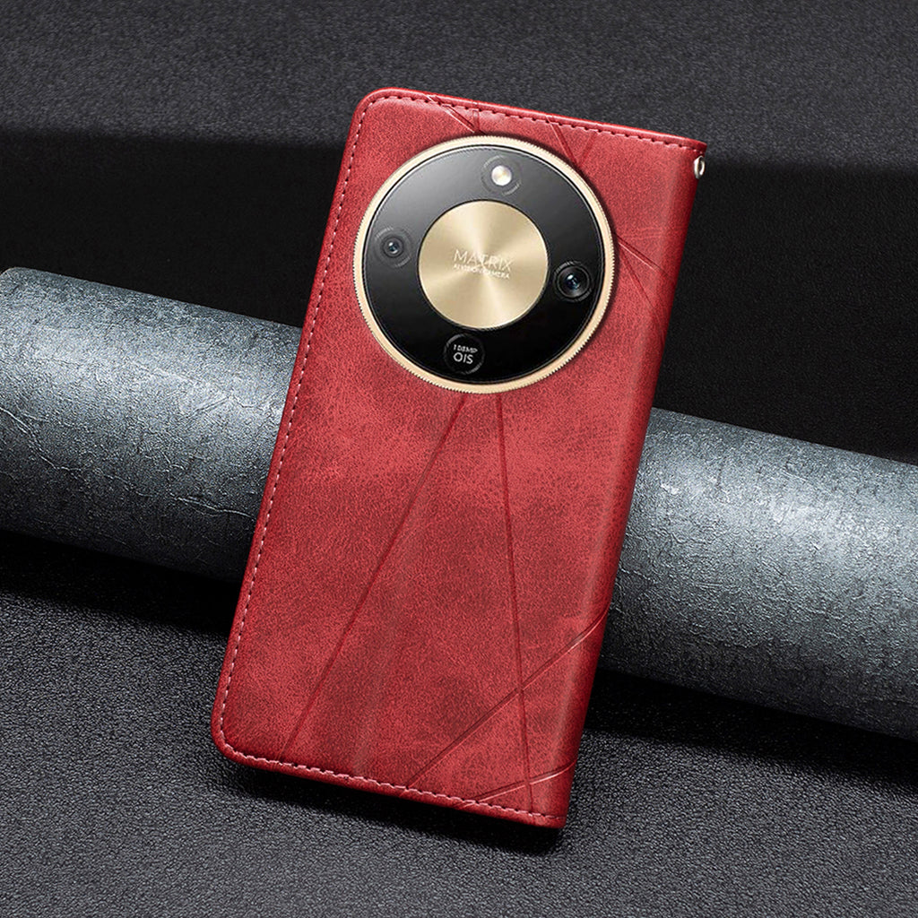 Étui en cuir à motif géométrique avec emplacements pour cartes pour For Honor X9d 5G