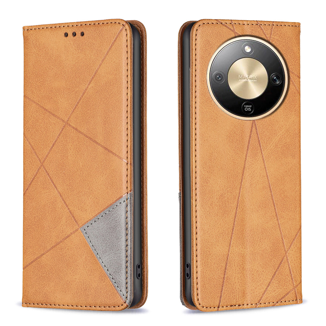 Étui en cuir à motif géométrique avec emplacements pour cartes pour For Honor X9d 5G