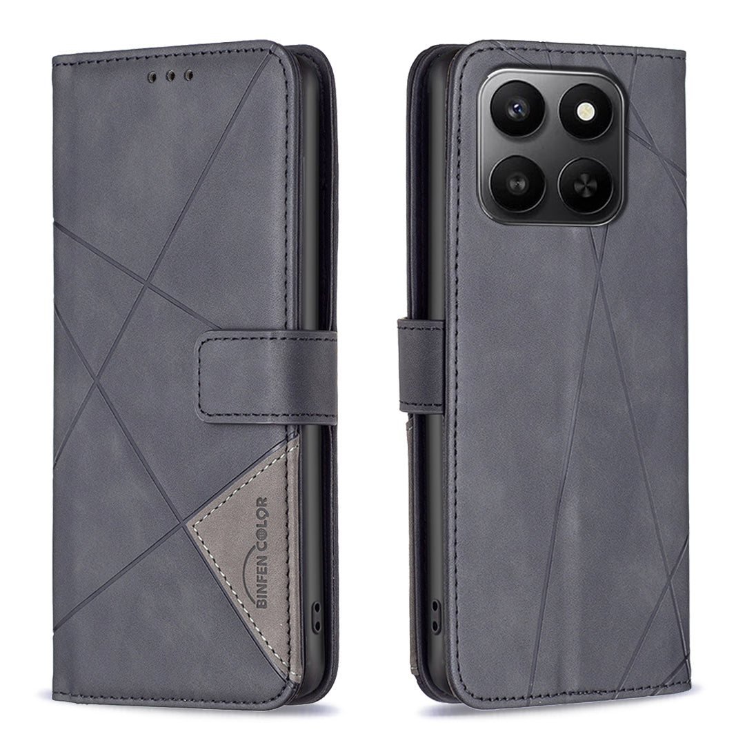 For Honor X7d 5G / Honor X7d 4G Phone Case BINFEN COLOR Wallet Stand Geometry Imprinted Leather Cover