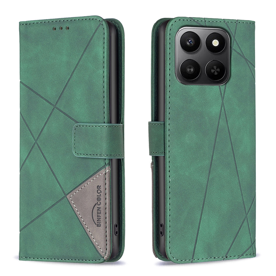 For Honor X7d 5G / Honor X7d 4G Phone Case BINFEN COLOR Wallet Stand Geometry Imprinted Leather Cover