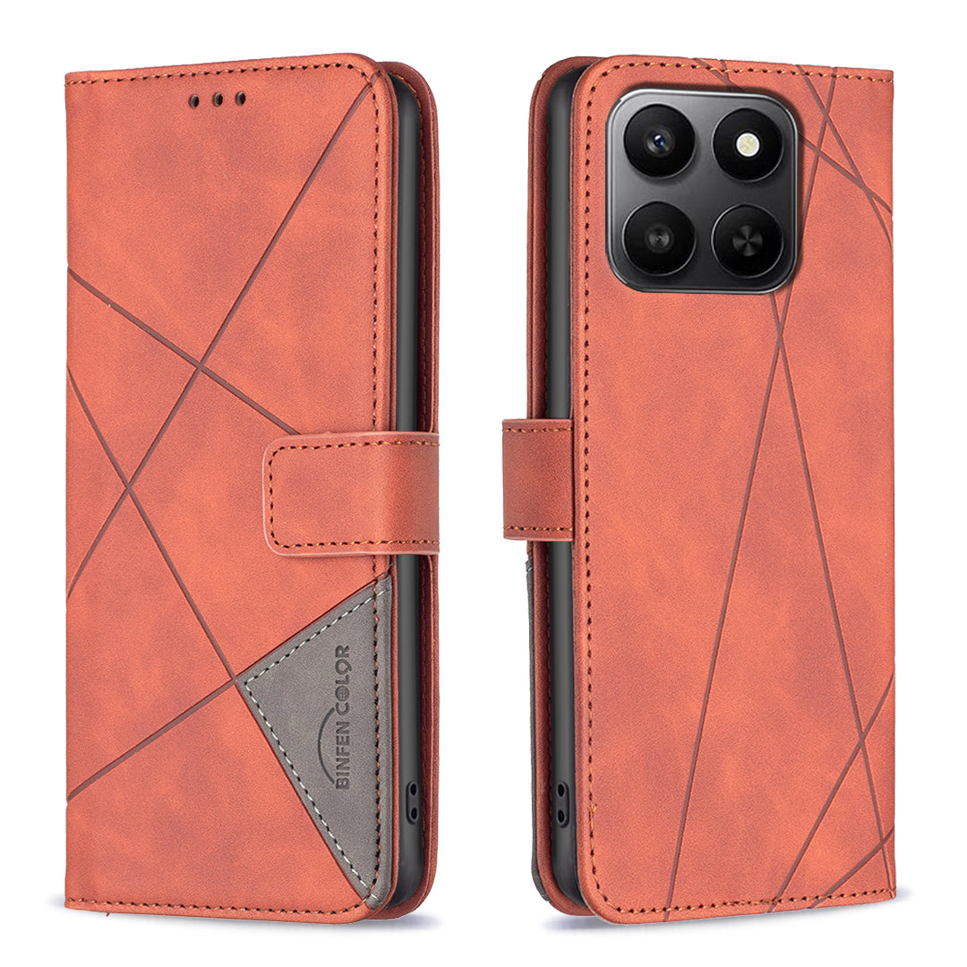 For Honor X7d 5G / Honor X7d 4G Phone Case BINFEN COLOR Wallet Stand Geometry Imprinted Leather Cover