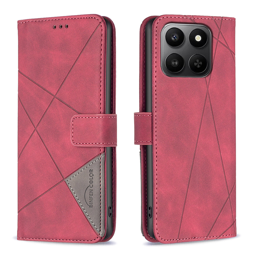 For Honor X7d 5G / Honor X7d 4G Phone Case BINFEN COLOR Wallet Stand Geometry Imprinted Leather Cover
