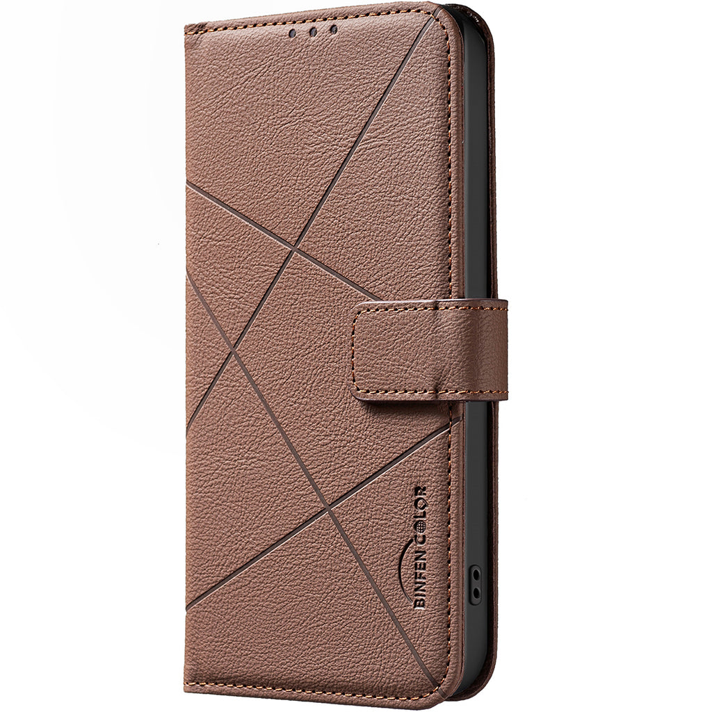 For Samsung Galaxy S26 Pro Case BINFEN COLOR BF35 Geometry Imprinted Leather Phone Cover RFID Blocking Wallet Stand