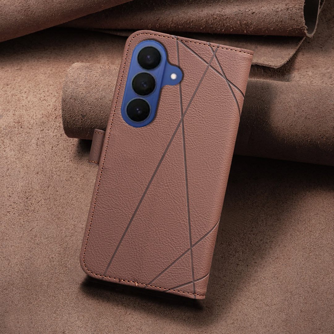 For Samsung Galaxy S26 Pro Case BINFEN COLOR BF35 Geometry Imprinted Leather Phone Cover RFID Blocking Wallet Stand