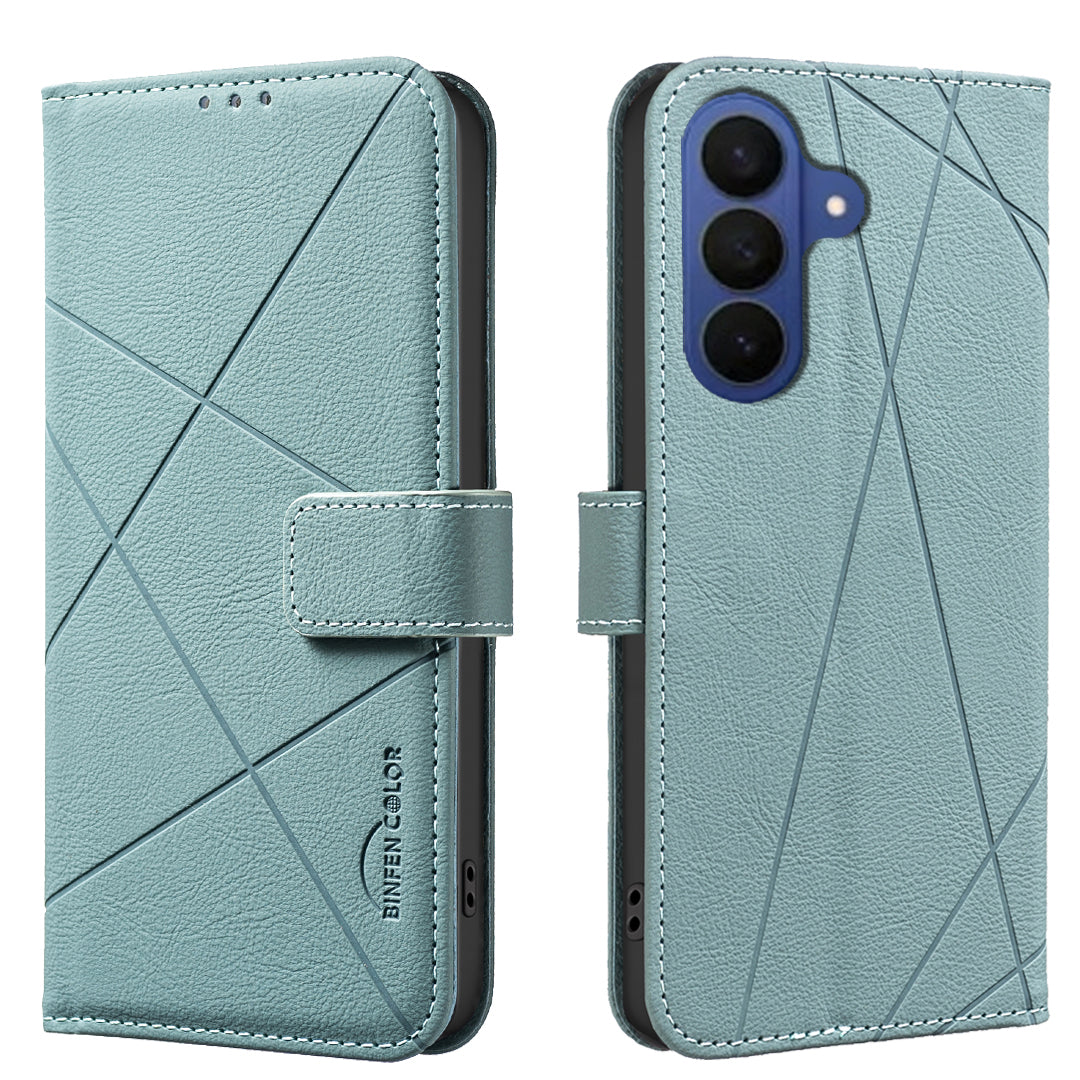 For Samsung Galaxy S26 Pro Case BINFEN COLOR BF35 Geometry Imprinted Leather Phone Cover RFID Blocking Wallet Stand