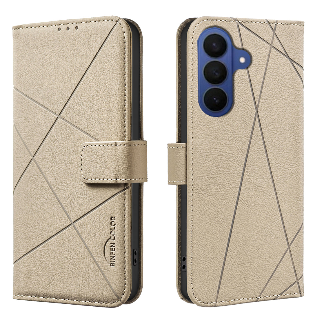For Samsung Galaxy S26 Pro Case BINFEN COLOR BF35 Geometry Imprinted Leather Phone Cover RFID Blocking Wallet Stand