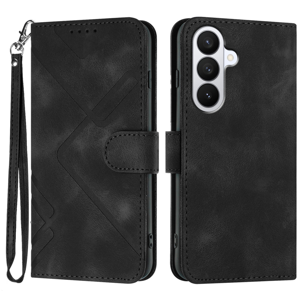 For Samsung Galaxy S26 Pro Wallet Case Line Imprinted PU Leather Phone Cover with Strap