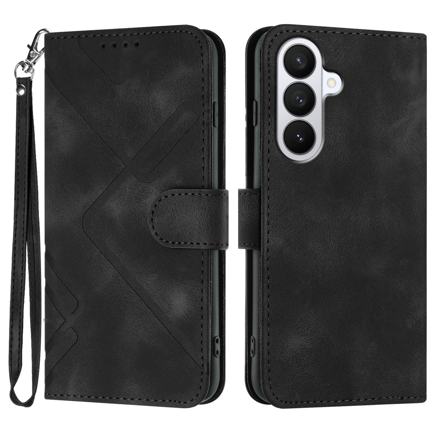 For Samsung Galaxy S26 Pro Wallet Case Line Imprinted PU Leather Phone Cover with Strap