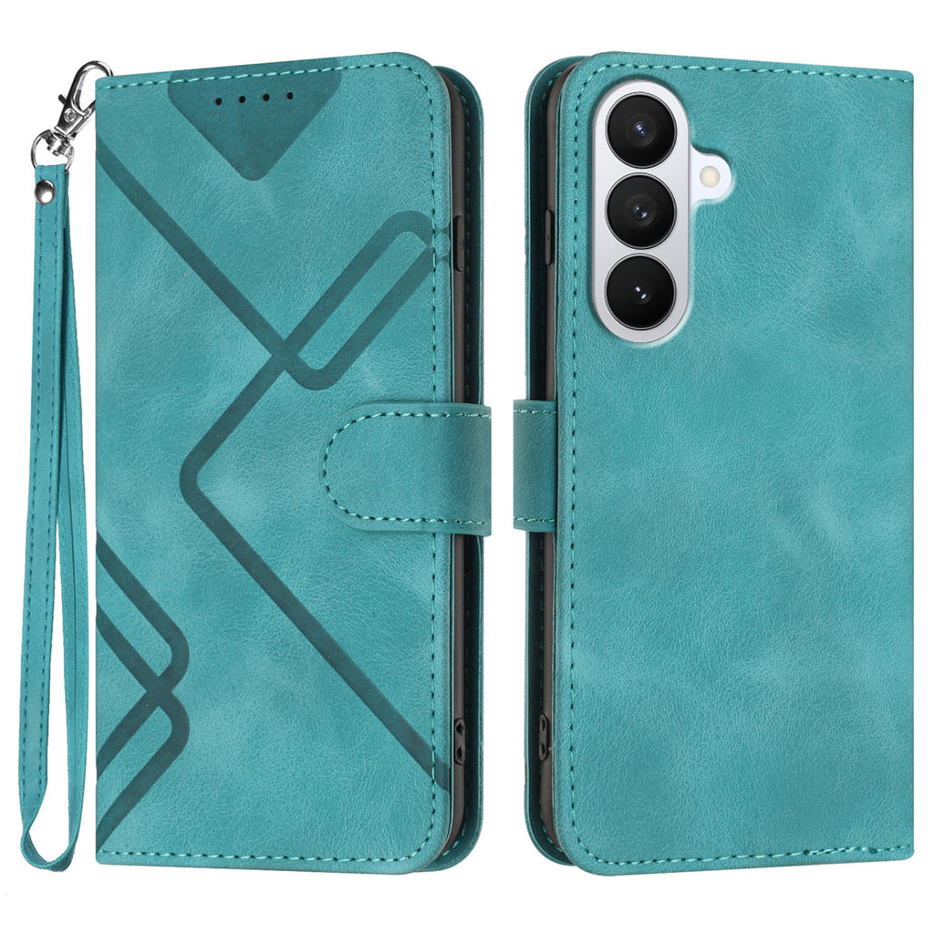 For Samsung Galaxy S26 Pro Wallet Case Line Imprinted PU Leather Phone Cover with Strap