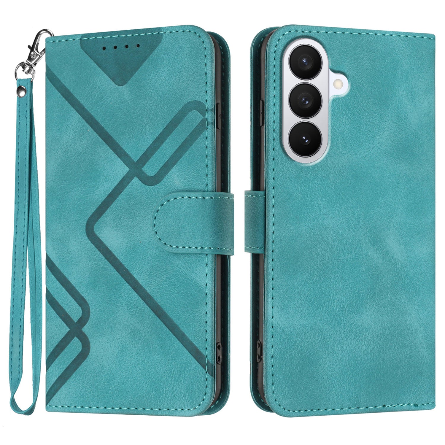 For Samsung Galaxy S26 Pro Wallet Case Line Imprinted PU Leather Phone Cover with Strap