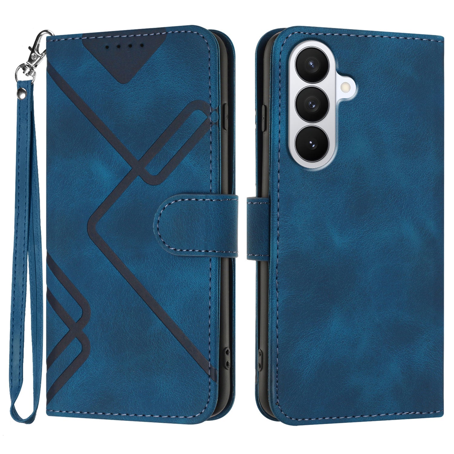 For Samsung Galaxy S26 Pro Wallet Case Line Imprinted PU Leather Phone Cover with Strap