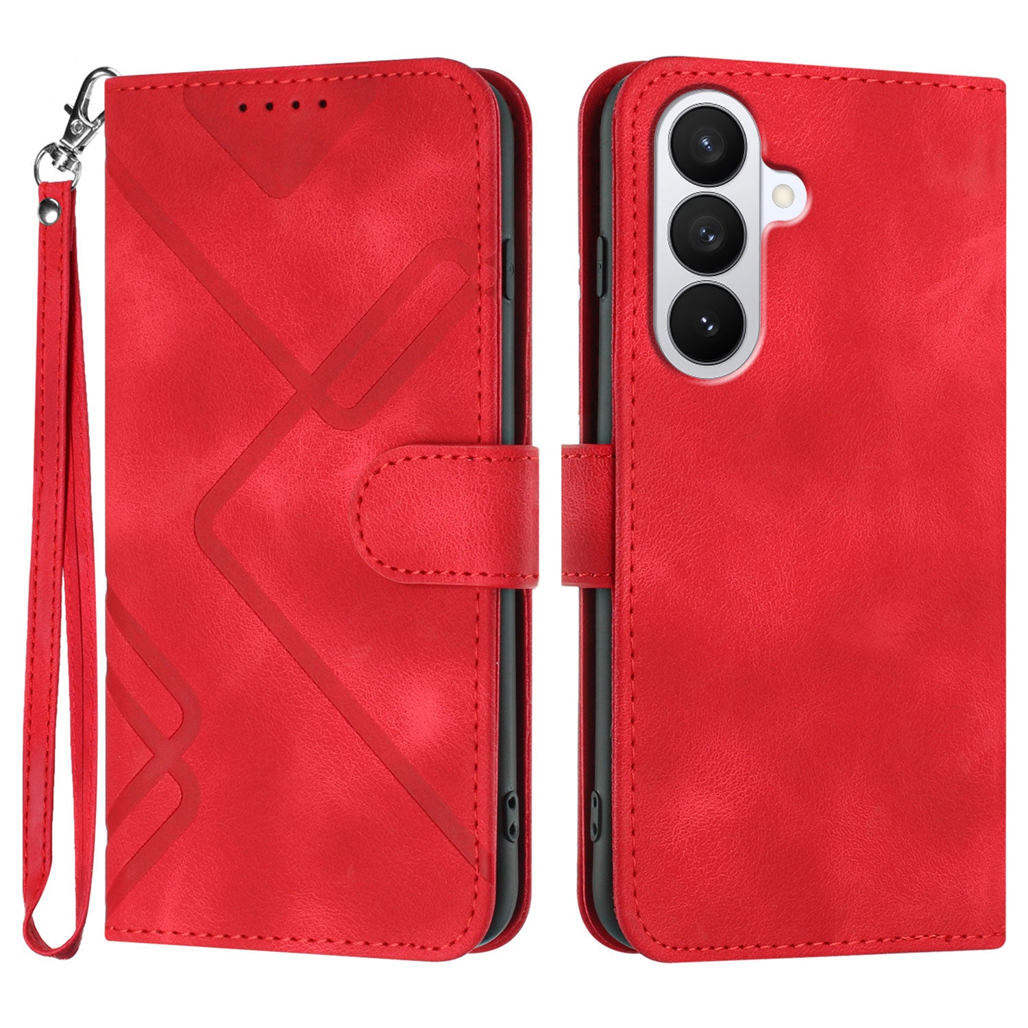 For Samsung Galaxy S26 Pro Wallet Case Line Imprinted PU Leather Phone Cover with Strap
